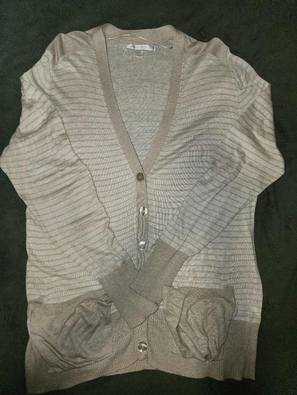 LC Lauren Conrad Cream/Tan Striped Button Up Cardigan
